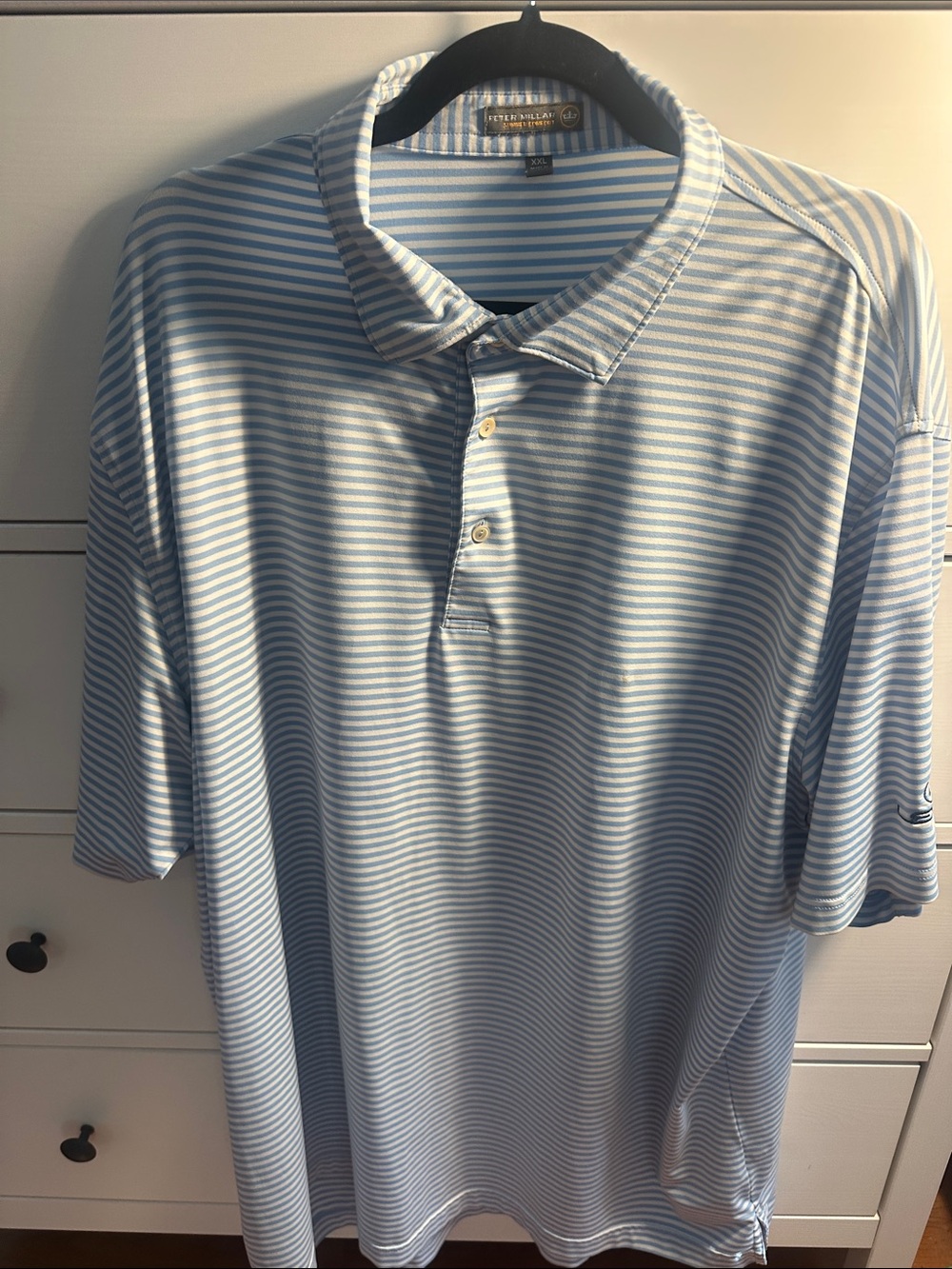 Peter Millar Summer Comfort LEXUS Blue and White Striped Polo Small stain